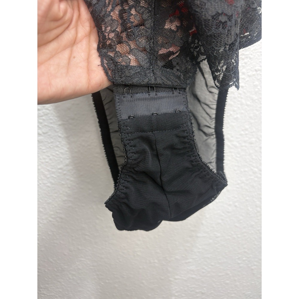 VTG 1980s VS Gold Label Romantic Black Red Lace Deep V Snap Crotch Lingerie 2XS - Picture 4 of 10
